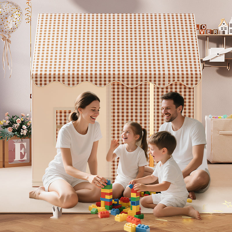 Kids Playhouse Tent – Cream Gingham Indoor Play House for Toddlers, Large 105×117×125cm