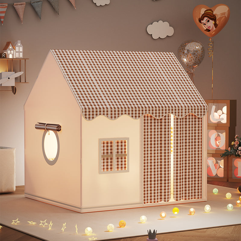 Kids Playhouse Tent – Cream Gingham Indoor Play House for Toddlers, Large 105×117×125cm