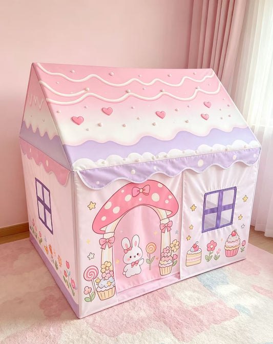 Pink & Grey Kids Playhouse Tent — Custom Logo & Color (OEM/ODM